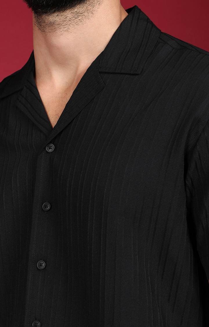 Men's Black Slub Casual Shirts