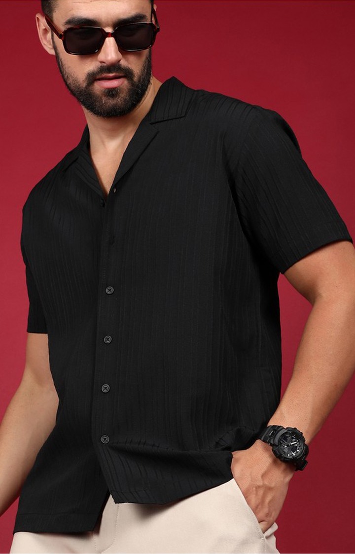 Men's Black Slub Casual Shirts