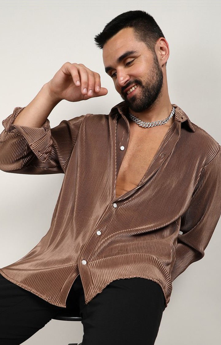 Men's Brown Slub Casual Shirts