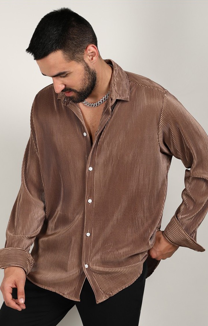Men's Brown Slub Casual Shirts