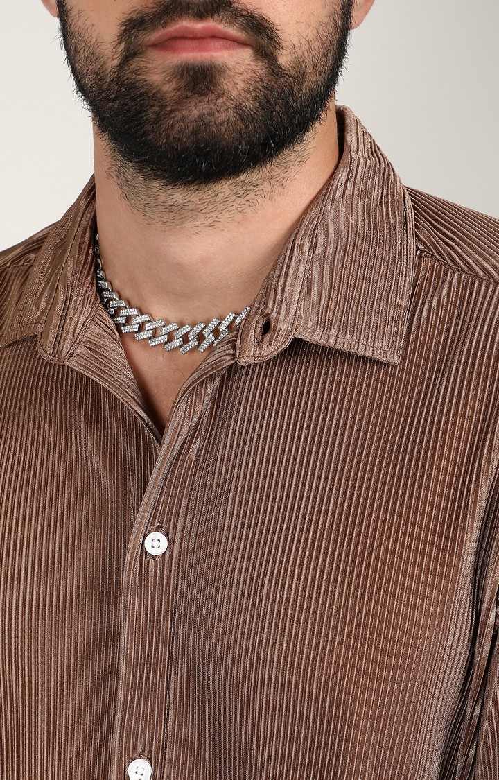 Men's Brown Slub Casual Shirts