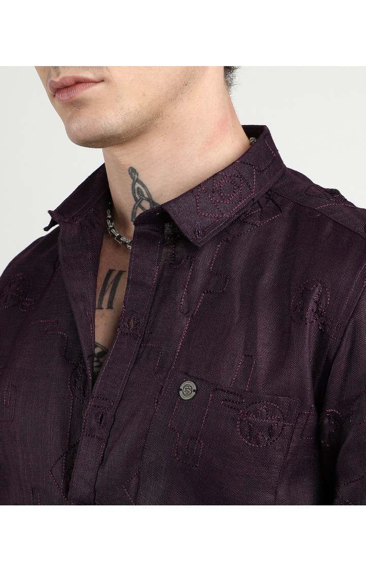 Men's Purple Embroidered Casual Shirts