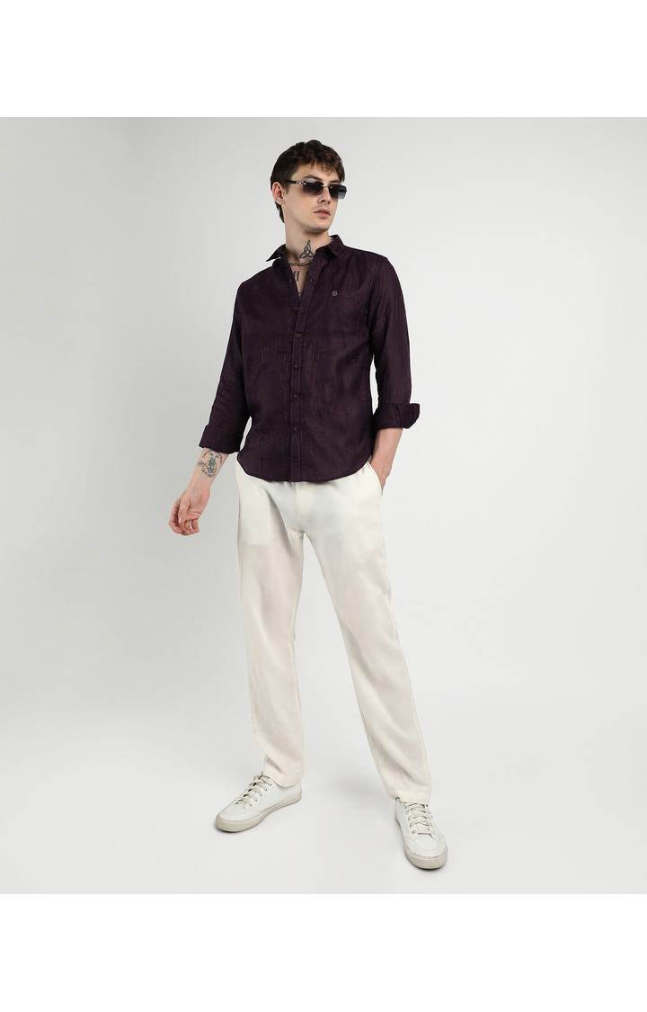 Men's Purple Embroidered Casual Shirts