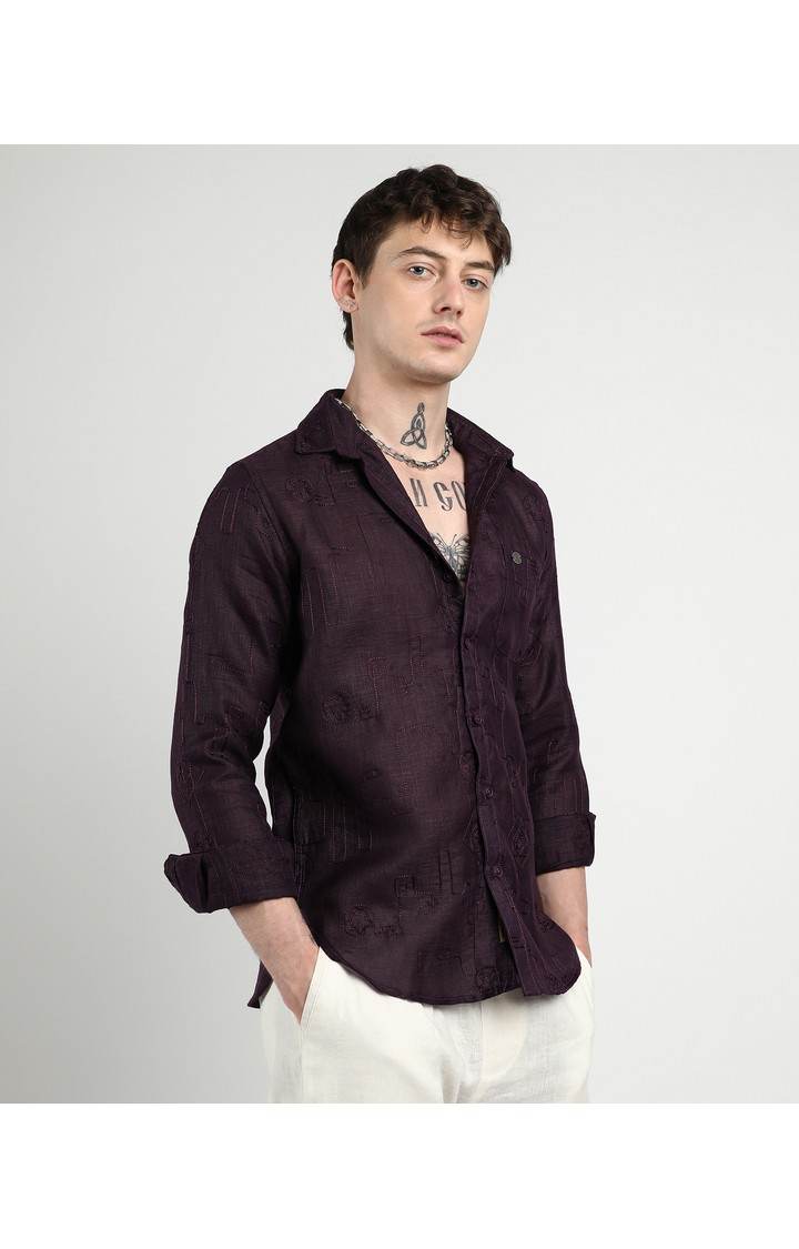 Men's Purple Embroidered Casual Shirts