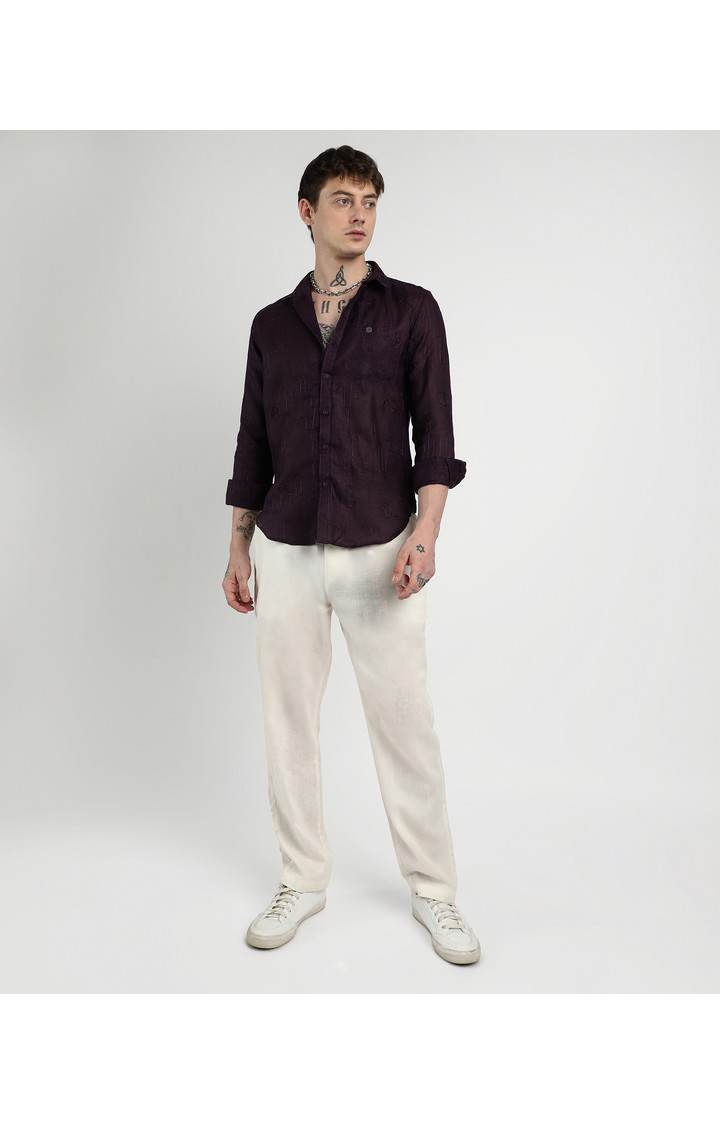 Men's Purple Embroidered Casual Shirts