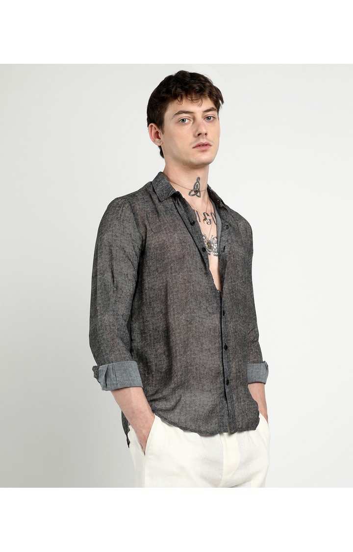 Men's Black Solid Casual Shirts