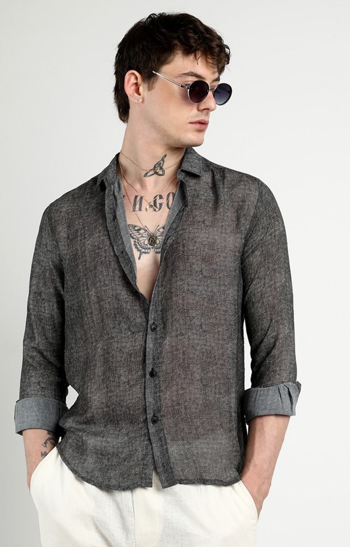 Men's Black Solid Casual Shirts