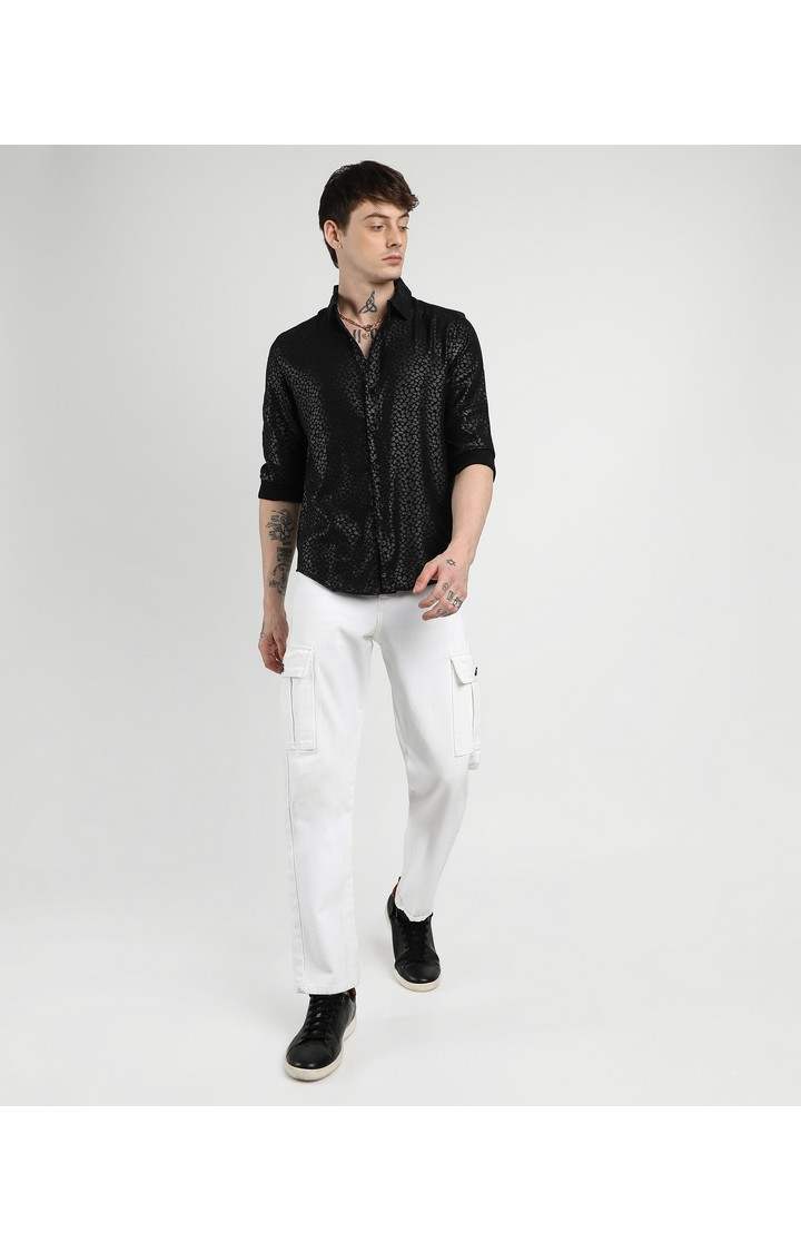 Men's Black Solid Casual Shirts