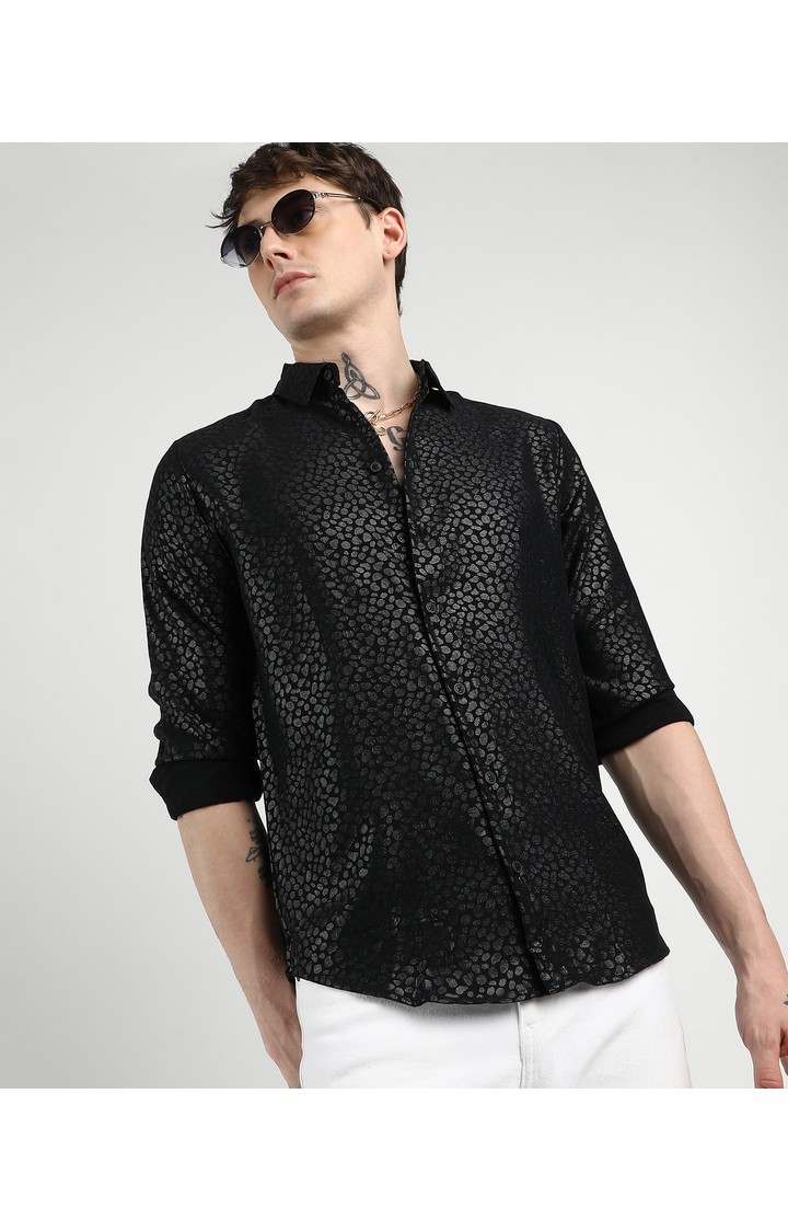 Men's Black Solid Casual Shirts