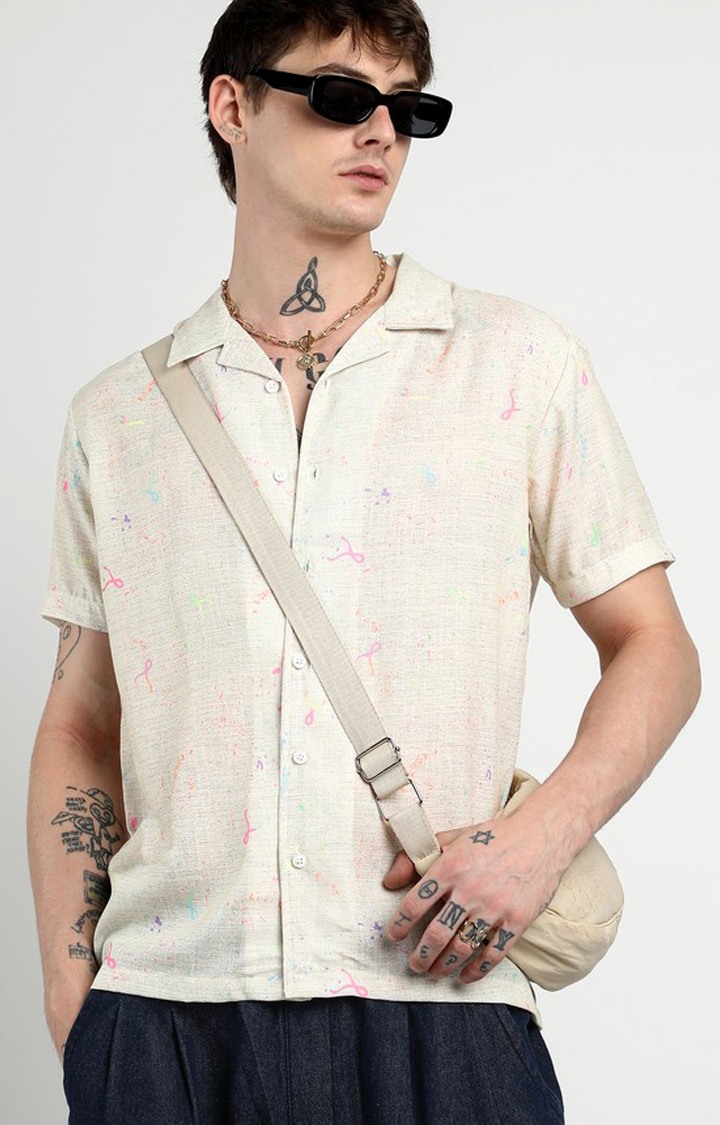 Men's White Printed Casual Shirts