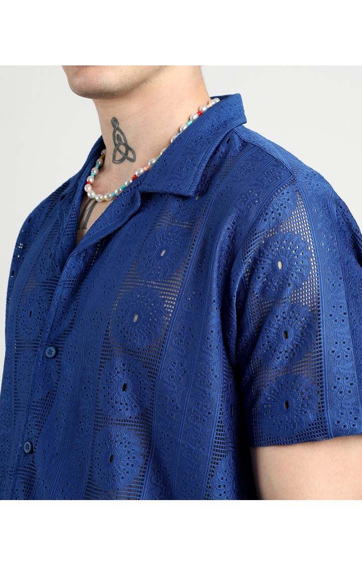 Men's Blue Solid Casual Shirts