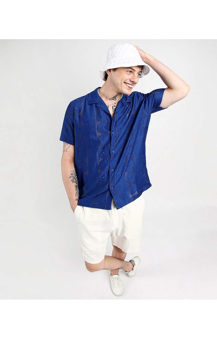 Men's Blue Solid Casual Shirts