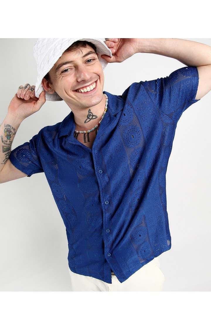 Men's Blue Solid Casual Shirts