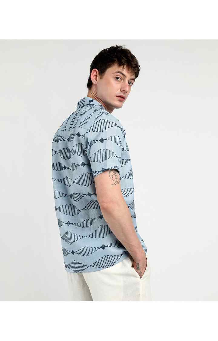 Men's Blue Embroidered Casual Shirts
