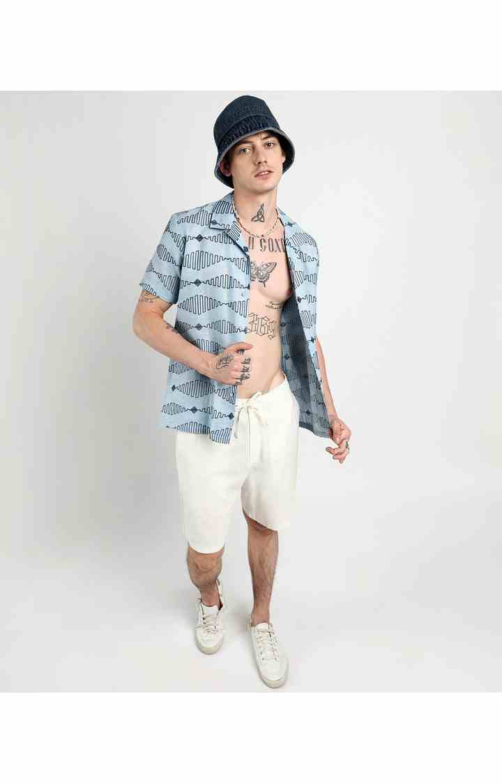 Men's Blue Embroidered Casual Shirts