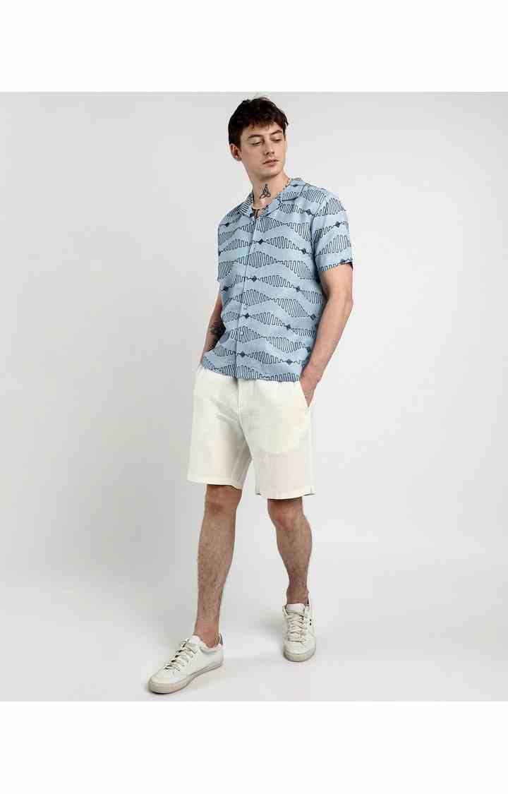 Men's Blue Embroidered Casual Shirts