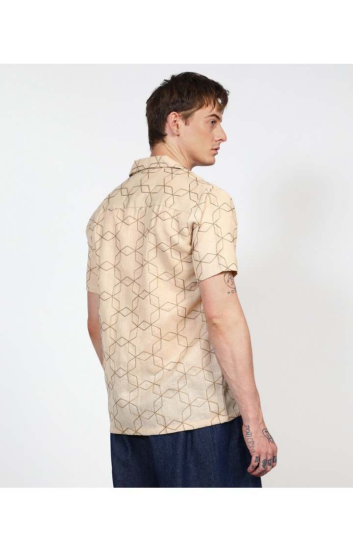 Men's Beige Embroidered Casual Shirts