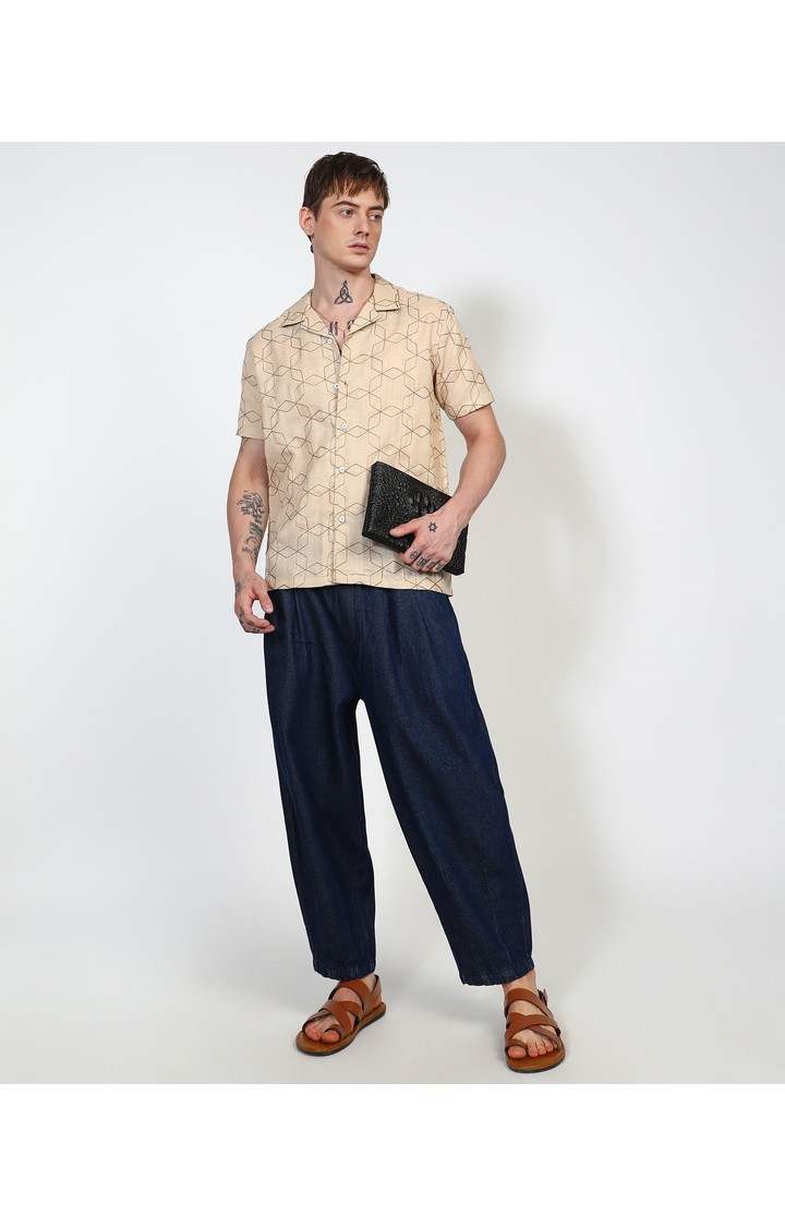 Men's Beige Embroidered Casual Shirts