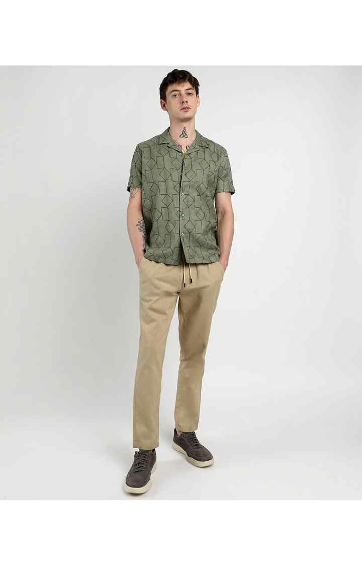 Men's Green Embroidered Casual Shirts