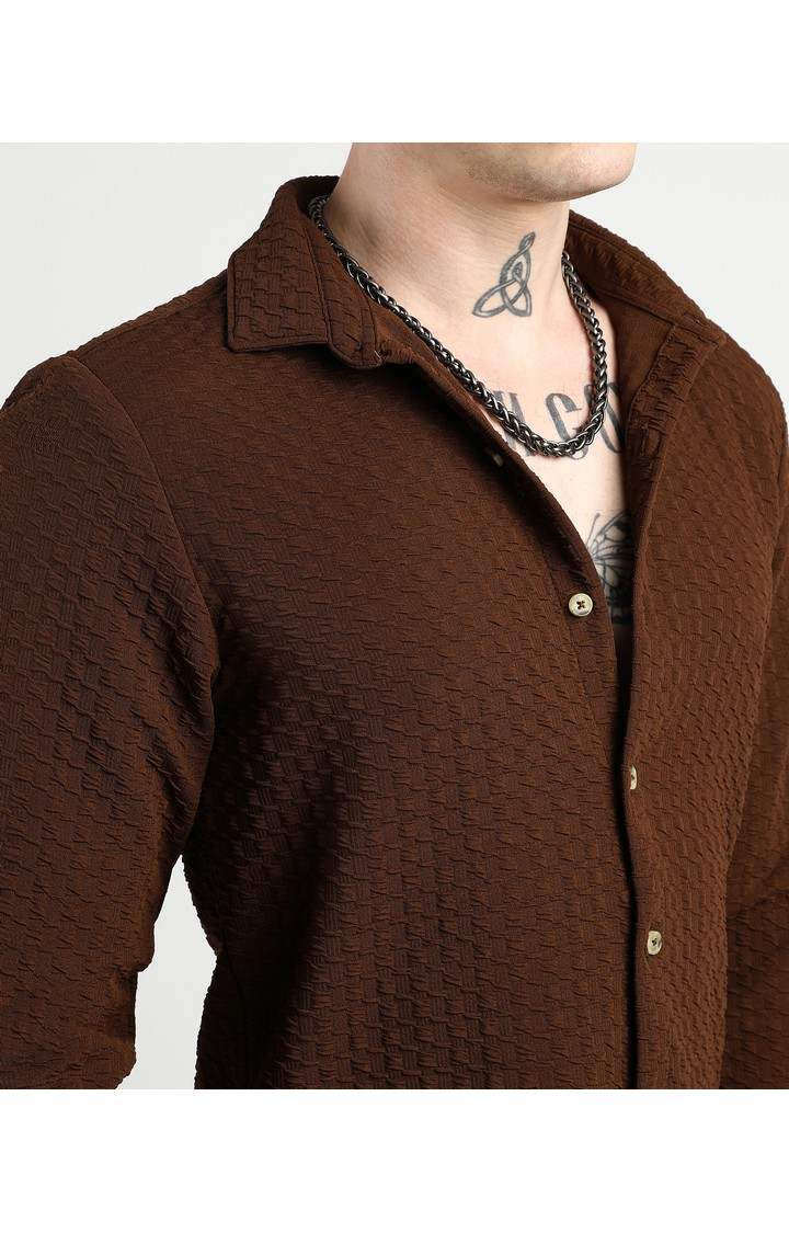 Men's Brown Solid Casual Shirts