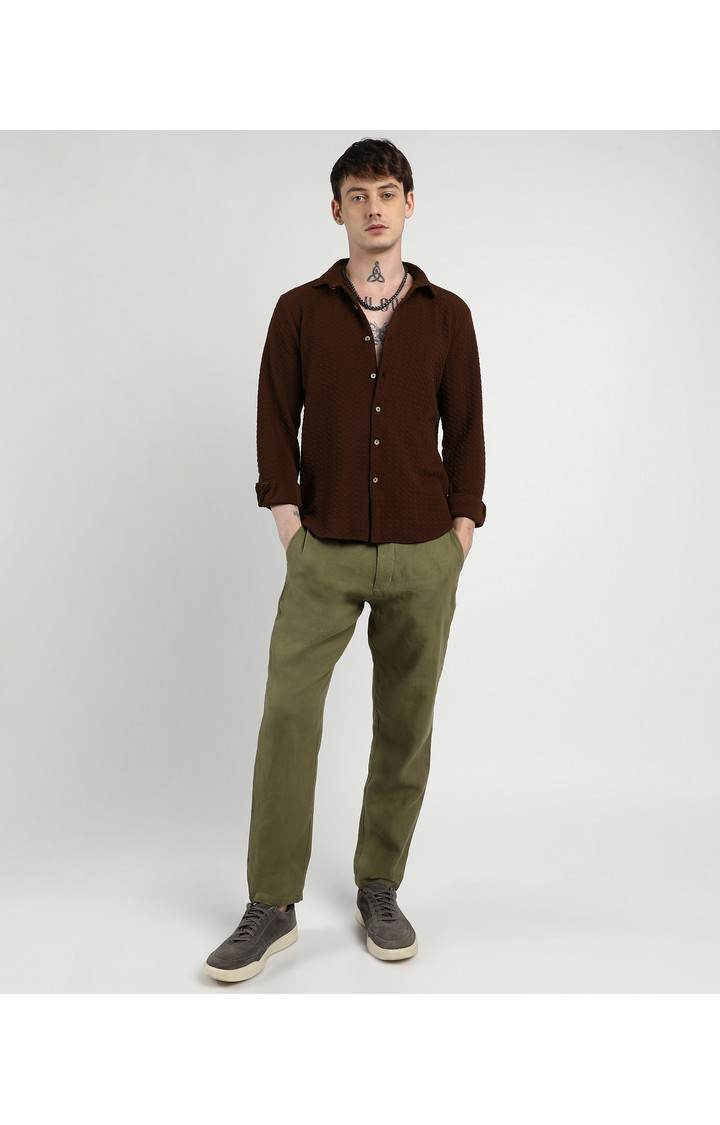 Men's Brown Solid Casual Shirts