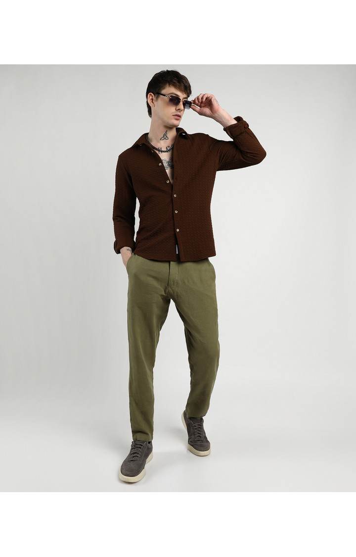 Men's Brown Solid Casual Shirts