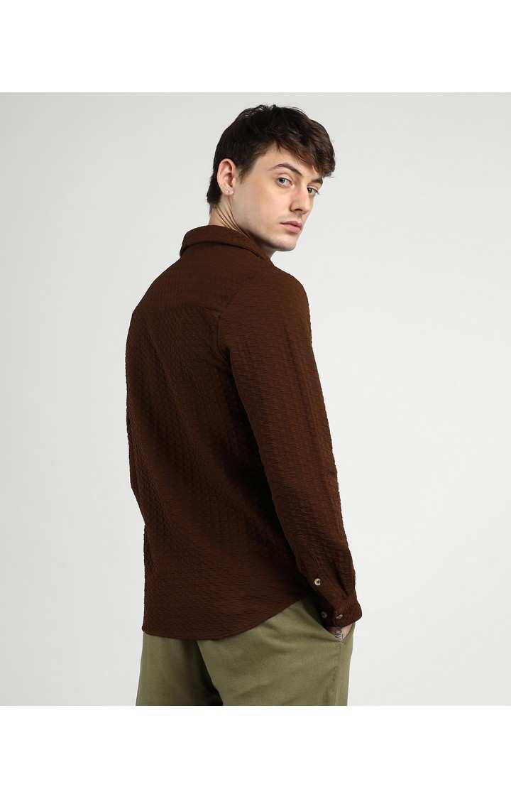 Men's Brown Solid Casual Shirts