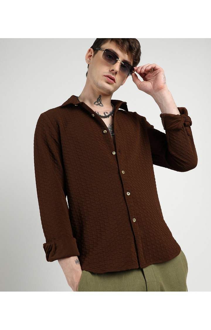 Men's Brown Solid Casual Shirts