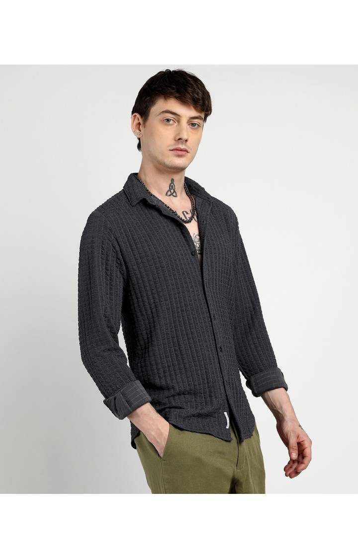 Men's Grey Solid Casual Shirts