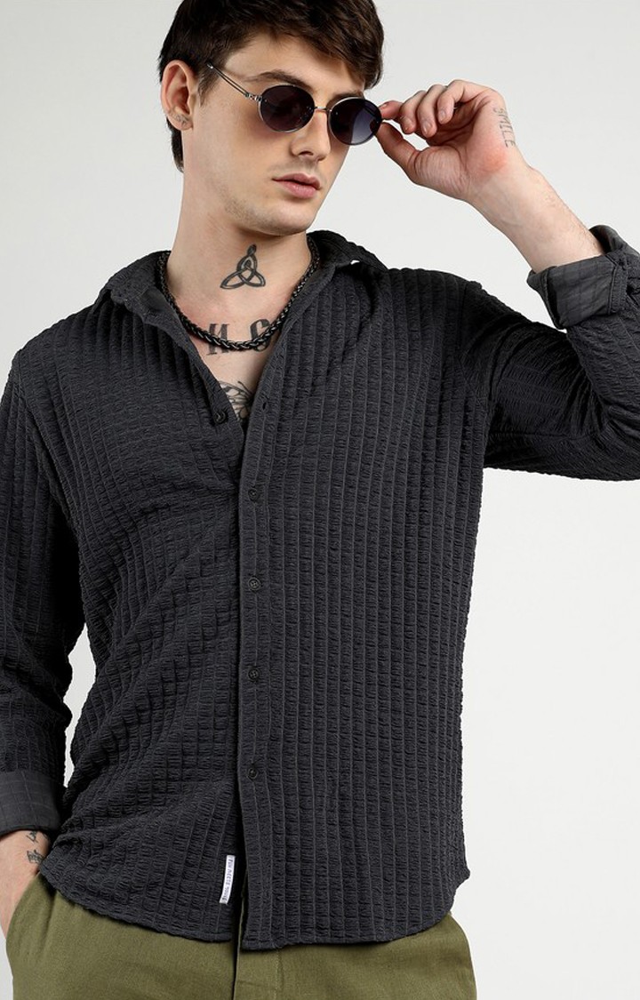 Men's Grey Solid Casual Shirts