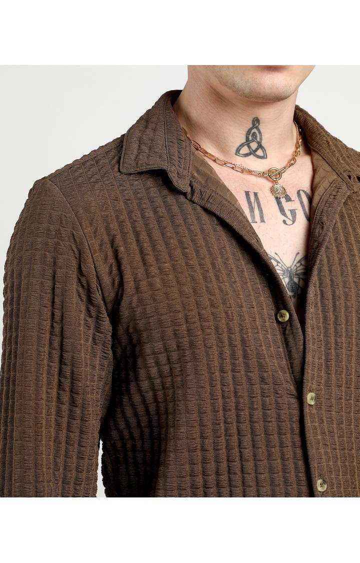 Men's Brown Solid Casual Shirts