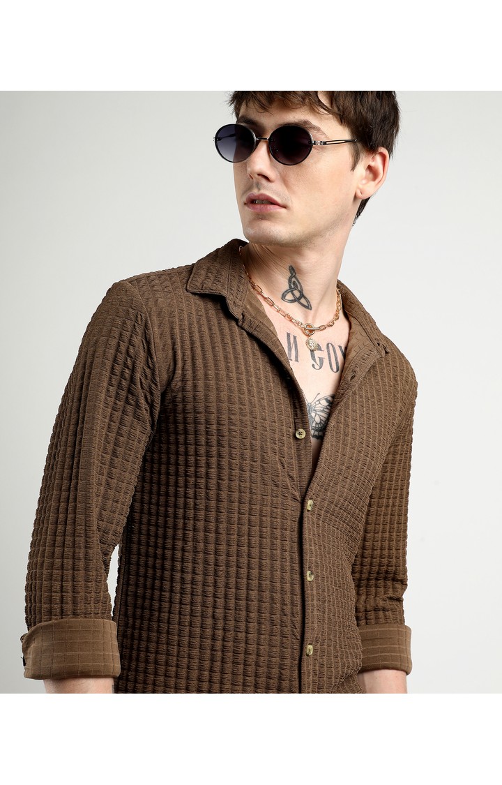 Men's Brown Solid Casual Shirts