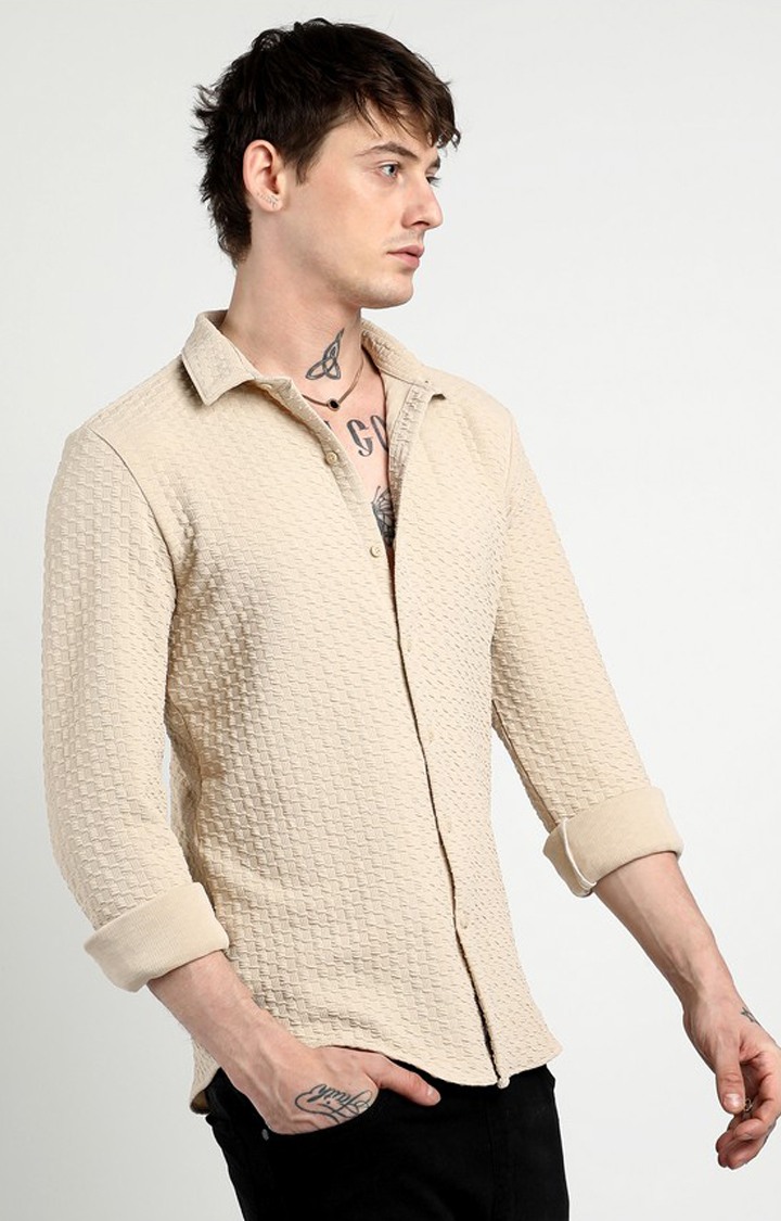 Men's Beige Solid Casual Shirts