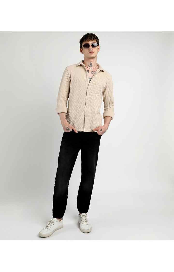 Men's Beige Solid Casual Shirts
