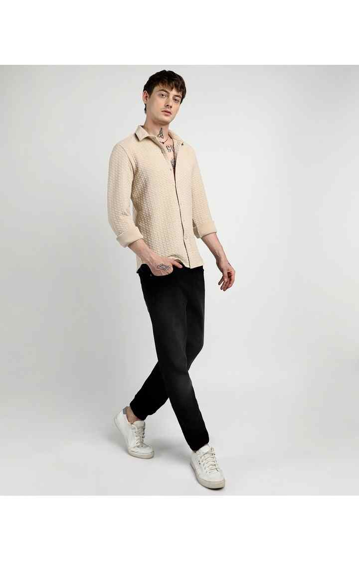 Men's Beige Solid Casual Shirts