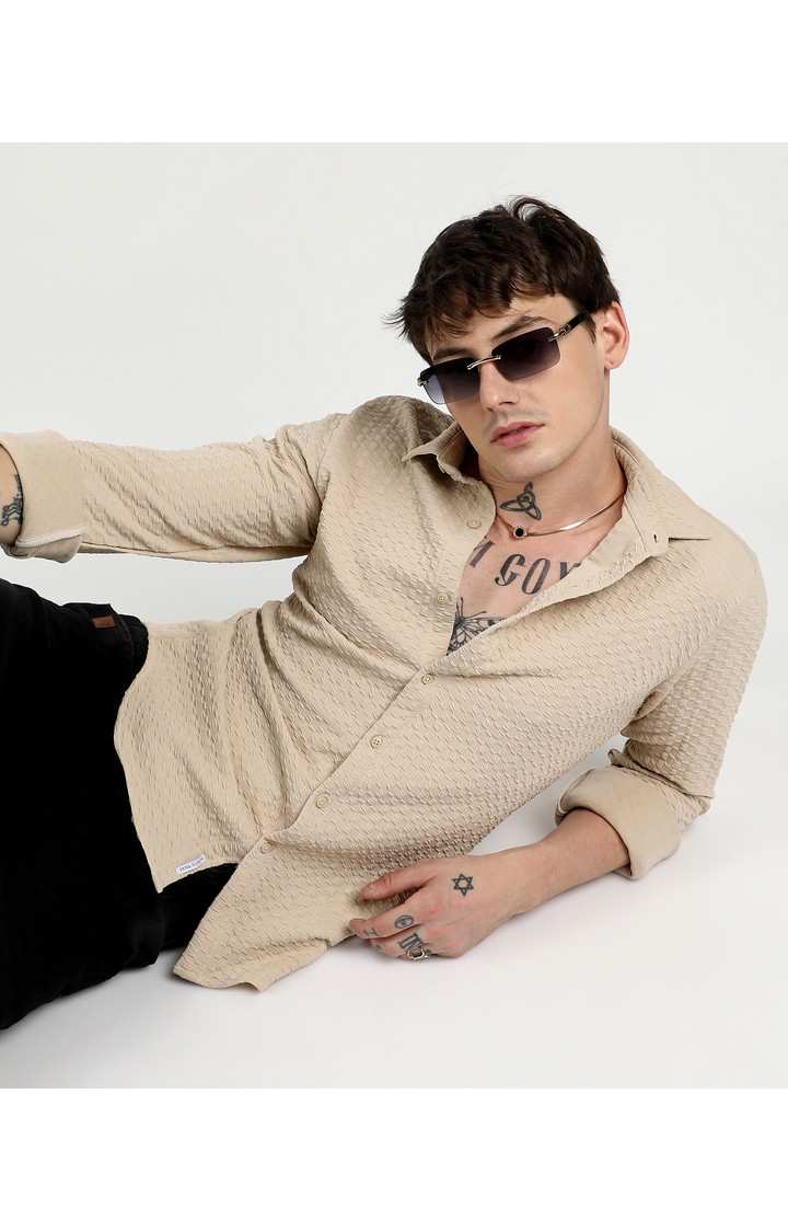 Men's Beige Solid Casual Shirts