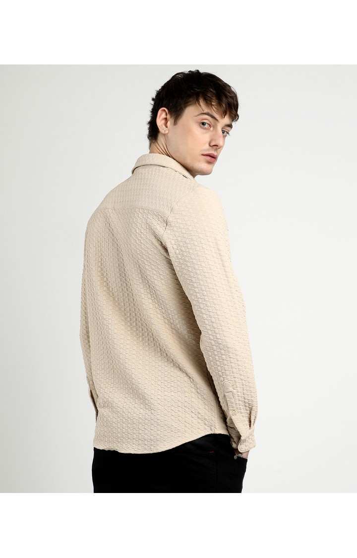 Men's Beige Solid Casual Shirts