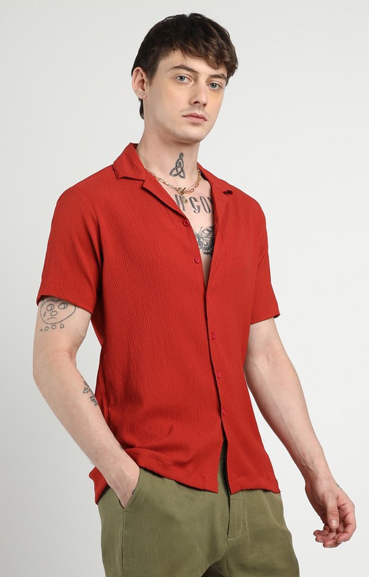 Men's Red Solid Casual Shirts