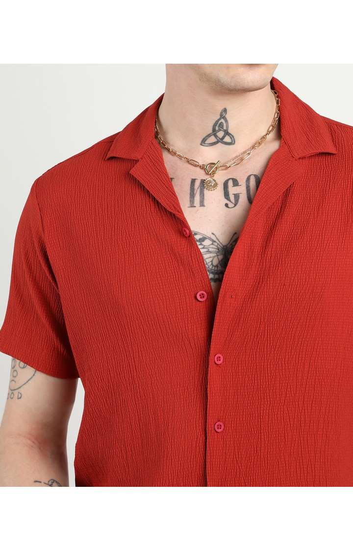 Men's Red Solid Casual Shirts