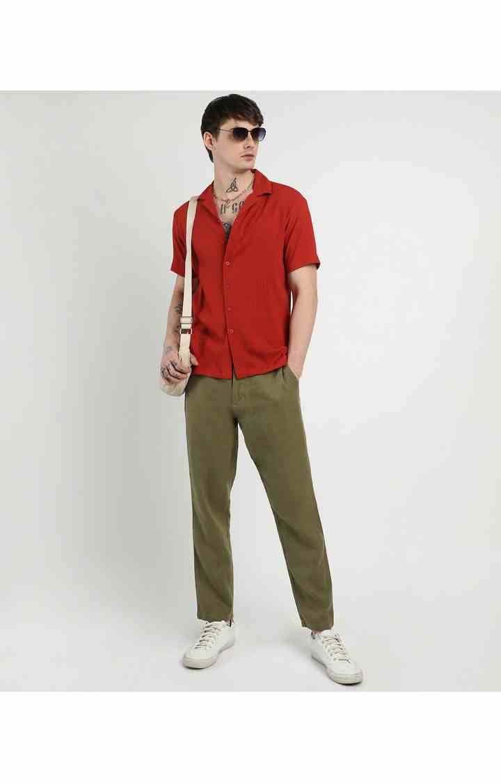 Men's Red Solid Casual Shirts