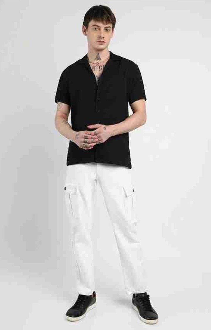 Men's Black Solid Casual Shirts