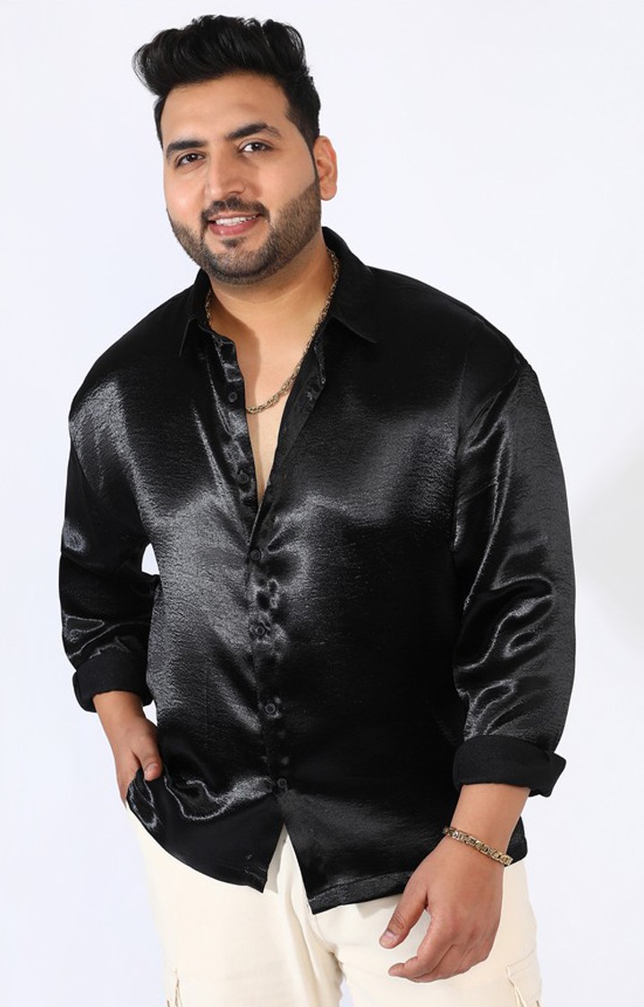 Men's Black Solid Casual Shirts