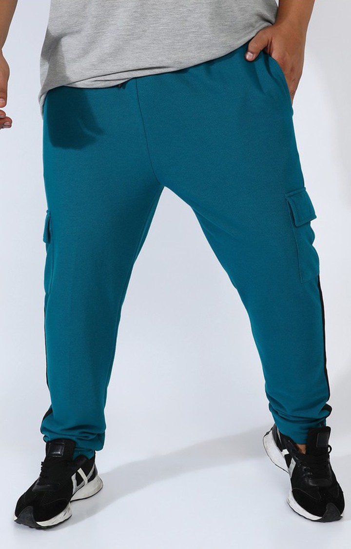 Men's Teal Blue Solid Cargos