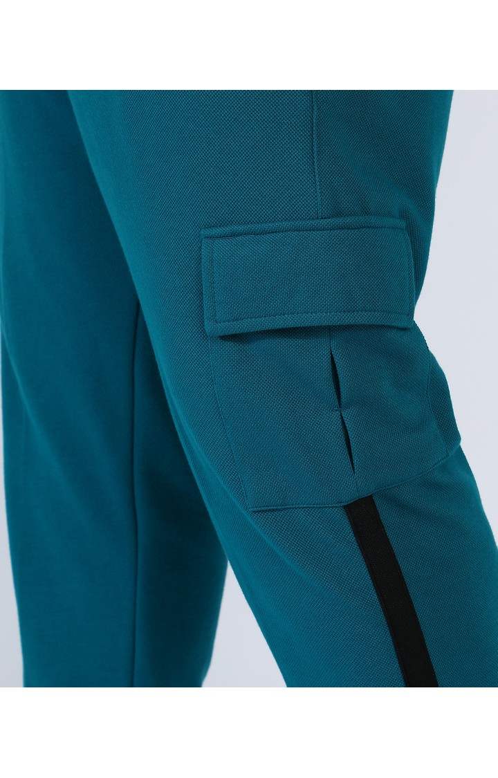 Men's Teal Blue Solid Cargos