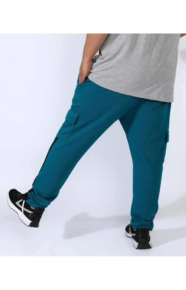 Men's Teal Blue Solid Cargos
