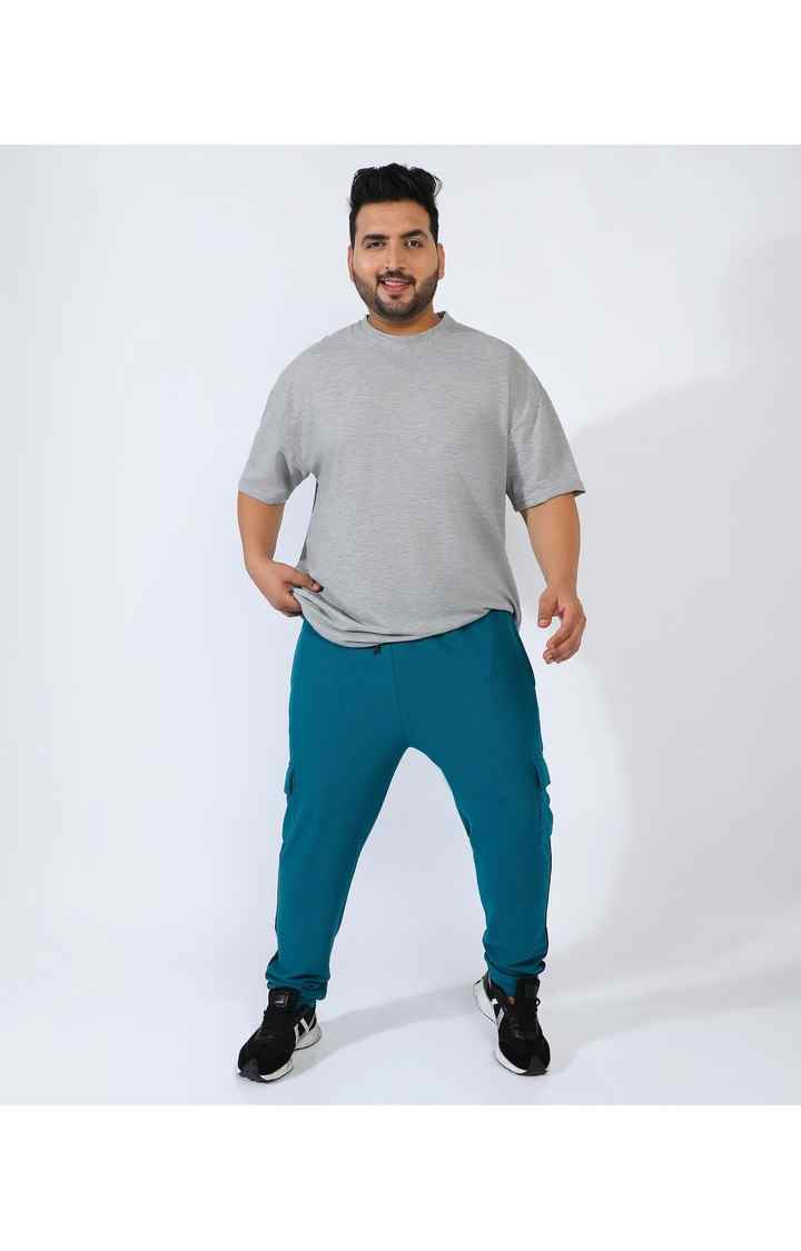 Men's Teal Blue Solid Cargos
