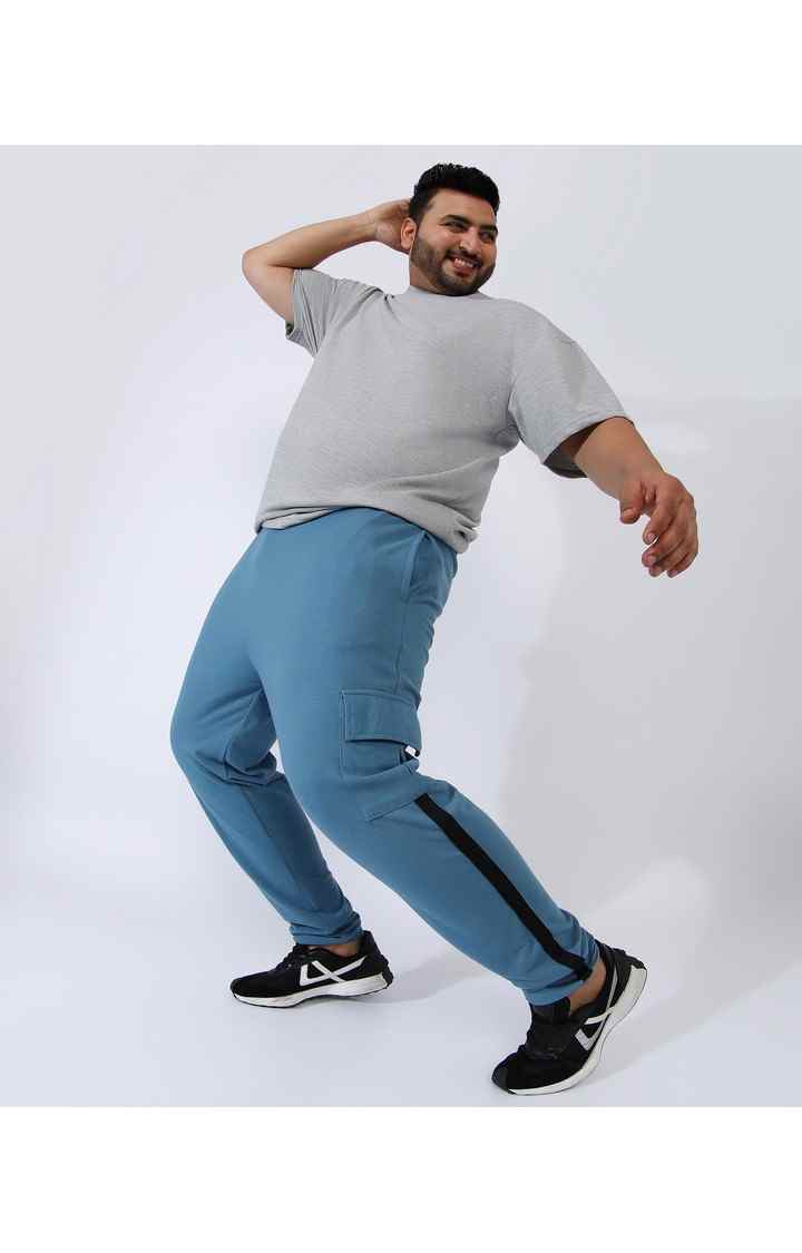 Men's Sky Blue Solid Cargos