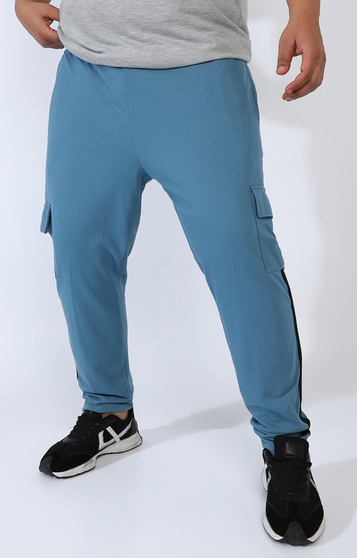 Men's Sky Blue Solid Cargos