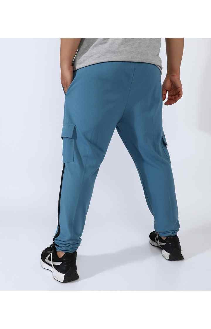 Men's Sky Blue Solid Cargos