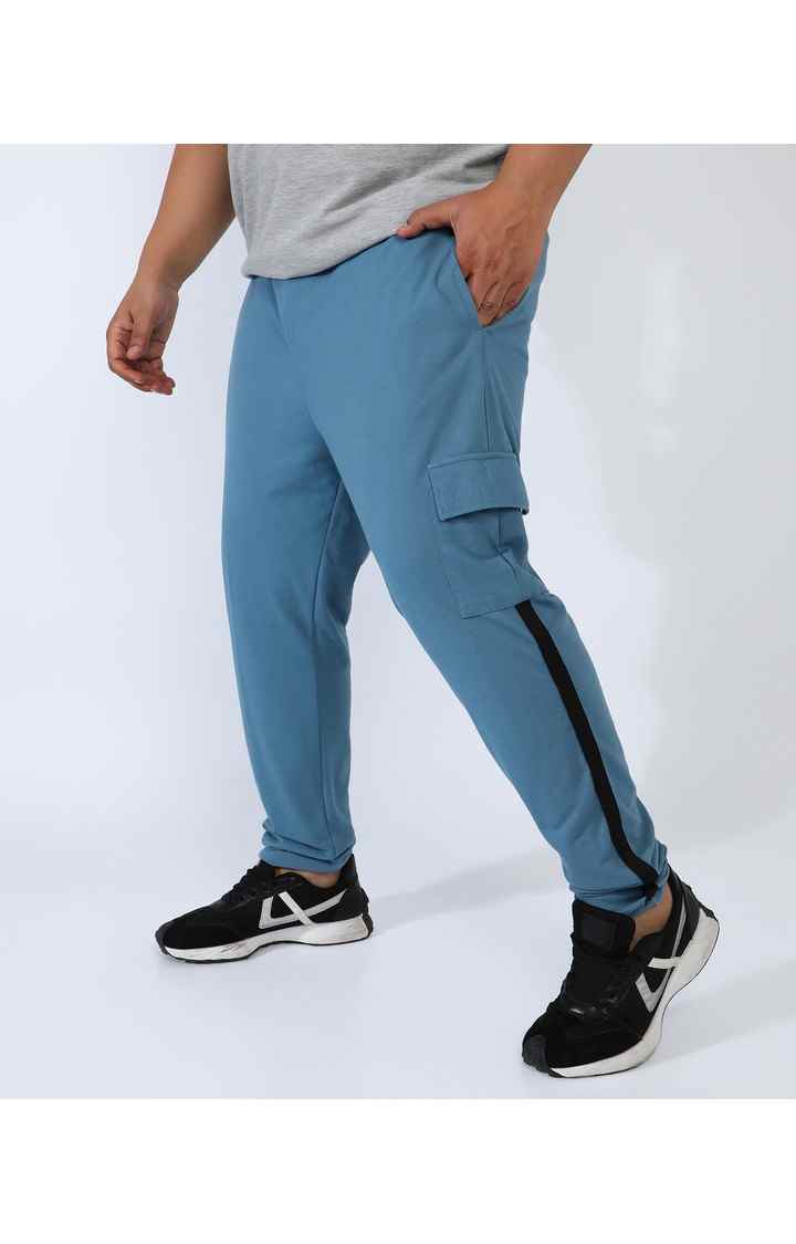 Men's Sky Blue Solid Cargos